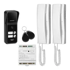 ORNO ENIR MULTI, kétlakásos audio kaputelefon-készlet, 2-vezetékes, DIN sínre szerelhető tápegység RFID kártyaolvasós, fehér