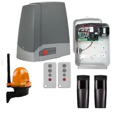 PROTECO Tolókapu mozgató szett, 500kg-os kapuig, 230V-os PROTECO motor, TECNO vezérléssel 2db 433MHz-es ugrókódos távirányítóval, infrasorompóval, villogóval