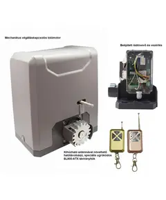 TIGERMAT TM-SL800 Kit_mech - tolókapu motor és vezérlés mechanikus végálláskapcsolóval, 2db nagy hatótávú antennás ugrókódos távirányítóval max. 800kg kapuhoz