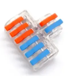 SOLLEYSEC elektromos gyorscsatlakozó kapocs WAGO család termékeire hasonlít, 2+6 8 tű, 2 eres vezetéket  háromfelé oszt, névleges feszültség: 250V, névleges áram: 32A, vezetékek átmérő: 0,08-4,0 mm, rugó: rozsdamentes acél, csatlakozó: réz