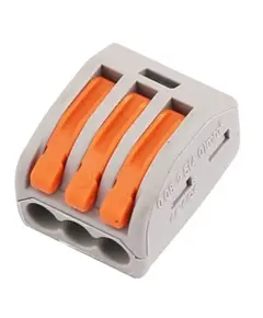 WAGO rendszerű gyorscsatlakozó Névleges feszültség (V): 450, Névleges áram (A): 32, Huzalátmérő (AWG/mm): 0.14(0.2)-4mm, Feszültség ellenállás (KV): 2.5, Szalaghossz (mm: 11, Pólusok száma (p): 3, Srapnel: Rozsdamentes acél Érintkezési anyag: Nikkel ón