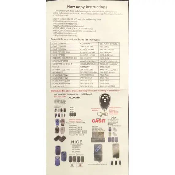 HONNOR SECURITY HS-R131C 4 piros gombos tanítható fix és ugrókód kód RF távirányító, 433,92 MHz / 315 MHz
