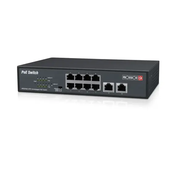 PROVISION-ISR PoE switch, CCTV rendszerekhez, 8+2 portos10/100Mbps, 8 letöltési port 8x100Mbp