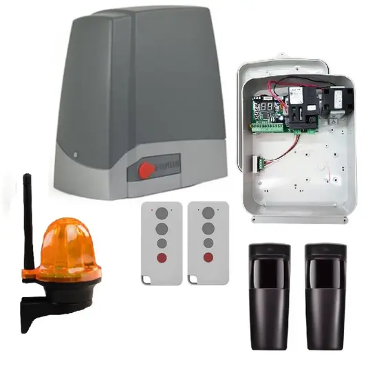 PROTECO Tolókapu mozgató szett, 500kg-os kapuig, 230V-os PROTECO motor, TECNO vezérléssel 2db 433MHz-es ugrókódos távirányítóval, infrasorompóval, villogóval