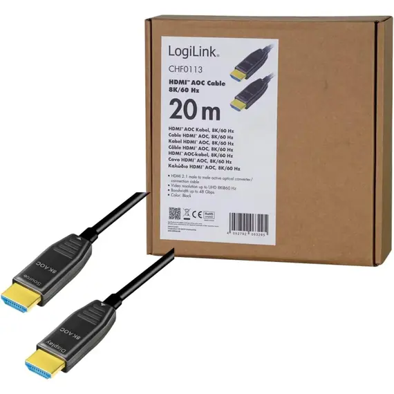 HONNOR SECURITY LogiLink AOC HDMI 2.1 -> HDMI 2.1 M/M video kábel 20m fekete