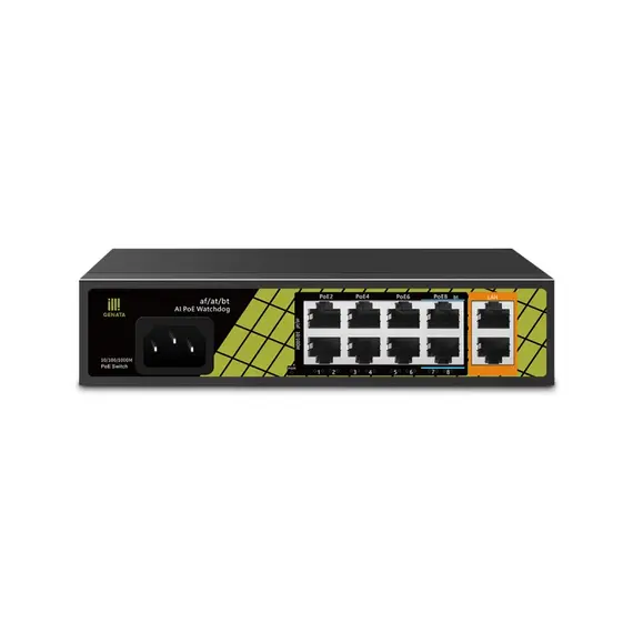 GENATA 8FE(PoE)+2GE(UP-LINK) POE SWITCH !!5,6Gbps!! !!2DB60WATTOS PORT!!